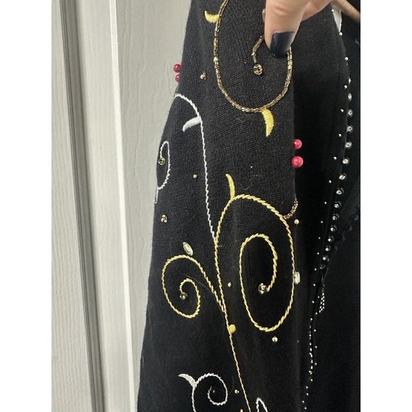 Quacker Factory Black Embellished Holly Berry Cardigan Zip Sweater Set Size XL - Picture 13 of 16